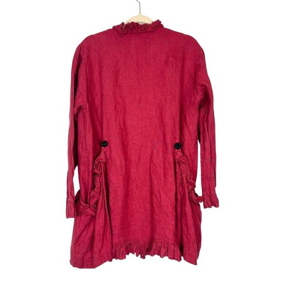 Taylor G Linen Jacket Womens Small Red Button Front Ruffle Trim Lagenlook Coat - Picture 4 of 13